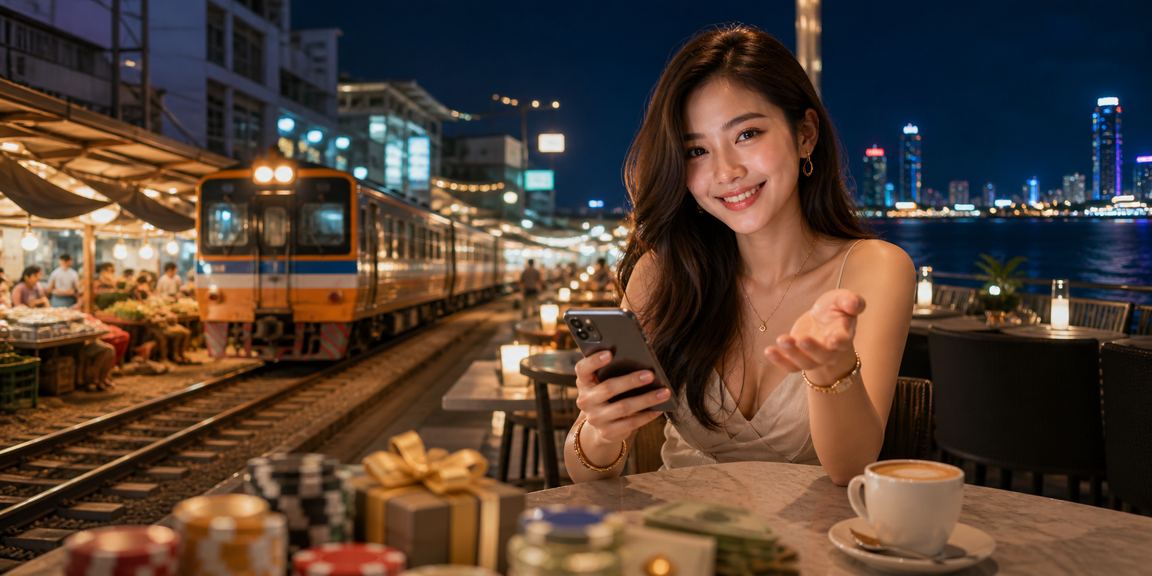 บรรยากาศตลาดร่มหุบกับหน้าจอฝากถอนออโต้สำหรับสายสล็อต